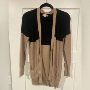 Black and tan cardigan sweater